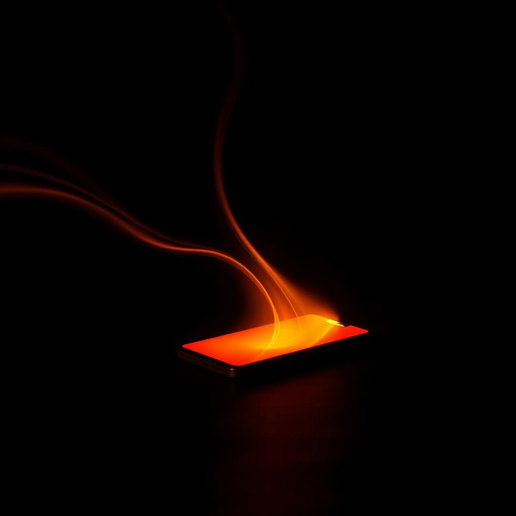 Glowing ember-orange payment flowing from a mobile phone on a dark charcoal background